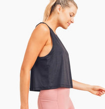 Load image into Gallery viewer, Mono B Black Racerback Flowy Cropped Tank Top
