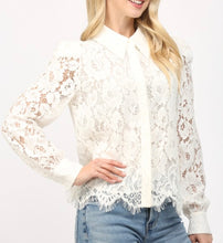 Load image into Gallery viewer, Cream Lace Scallop Edge LS Button Down