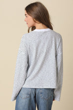 Load image into Gallery viewer, White/Green Striped LS Loose Top