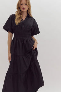 Black V-Neck SS Tiered Maxi Dress