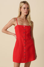 Load image into Gallery viewer, Red Button Frnt Linen Dress