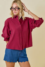 Load image into Gallery viewer, Button Down Collared 3/4 Puff Slv Top Maroon