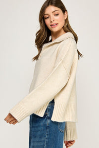 Beige polo collar soft sweater