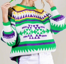 Load image into Gallery viewer, Multi Color Mardi Gras Printed Sweater