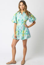 Load image into Gallery viewer, Lime Multi Floral Puff Slv Dress