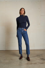 Load image into Gallery viewer, Perfect White Tee Navy LS Ribbed Turtleneck Top