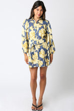 Load image into Gallery viewer, Denim/Gold LS Floral Belted Dress