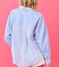 Load image into Gallery viewer, Blue White Multi Stripe V-Neck LS Shirt