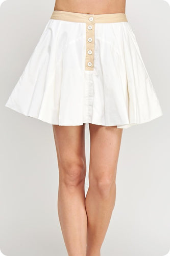 Off White/Ecru Twill Contrast Bubble Mini Skirt