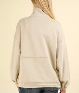 Beige Mineral Wash Button Down Pullover