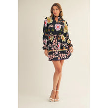 Load image into Gallery viewer, Black Floral Tie Frnt LS Dress