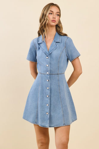 Light Denim SS Button Down Dress