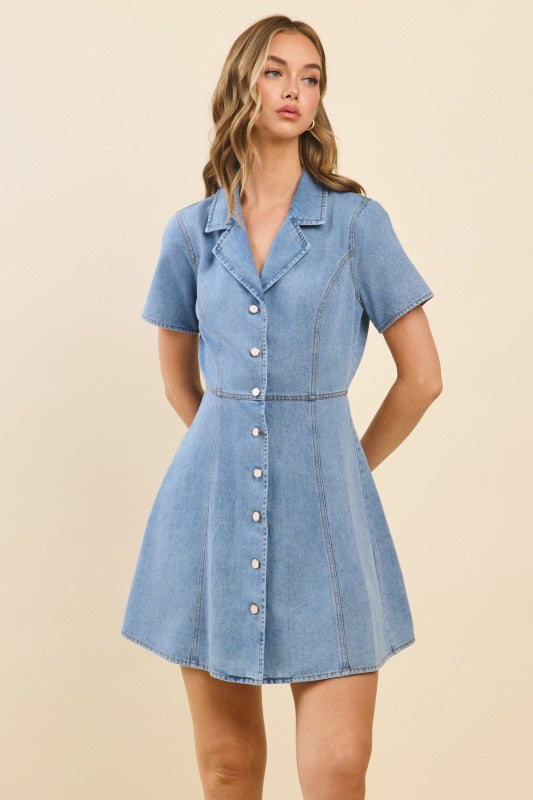 Light Denim SS Button Down Dress