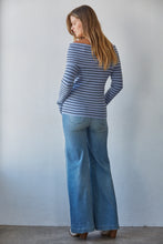 Load image into Gallery viewer, Light Blue Black Striped Sweater