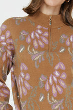 Load image into Gallery viewer, Camel Multi Print Half Zip Sweater
