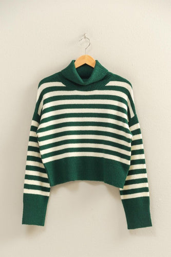 Green/Cream Striped Knit Sweater