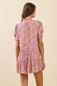 Pink Paisley Button Down Ruffle Detail Dress