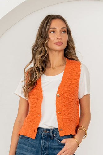 Orange Knit V-Neck Vest