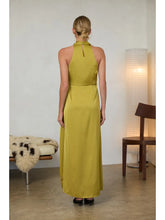 Load image into Gallery viewer, Chartreuse Satin Halter Neck Dress
