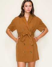 Load image into Gallery viewer, Camel Trench Coat Inspired Belted Waist Dress