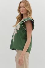 Load image into Gallery viewer, Embroidered Flutter Slv Top Green