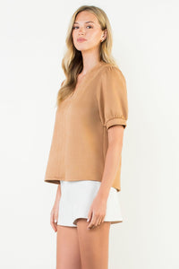 Camel Suede Puff Slv Top (THML)