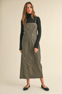 Brown Leather Mineral Wash Long Dress