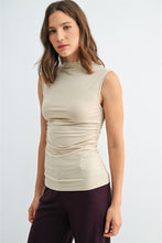 Load image into Gallery viewer, Lt. Taupe Shirring Waist Mock Neck Top