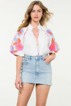 Load image into Gallery viewer, White Embroidered Puff Slv Top