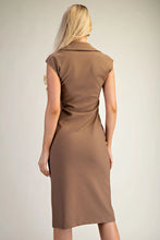 Load image into Gallery viewer, Mocha V-Neck Gold Button Midi Dress