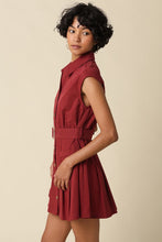 Load image into Gallery viewer, SS Button Down Belted Dress Maroon