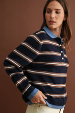 Load image into Gallery viewer, Navy Combo Striped Knit LS Top