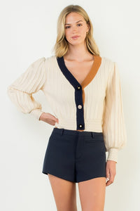 Cream Colorblocked Knit Cardigan (THML)