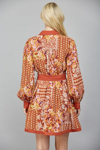 Brown Multi Print LS Shirt Dress
