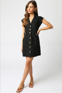 Black Slvls Linen Button Down Dress