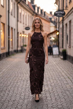 Load image into Gallery viewer, Chocolate Brown Embroidered Halter Dress