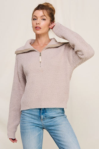 Frosted Almond Soft Plush Half Zip Sweater