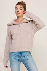 Frosted Almond Soft Plush Half Zip Sweater