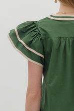 Load image into Gallery viewer, Embroidered Flutter Slv Top Green