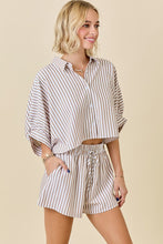Load image into Gallery viewer, Mocha/White Striped Oversized Shirt w/ Shorts Set