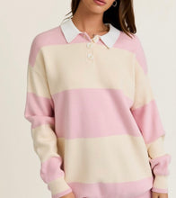 Load image into Gallery viewer, Pink Cream Striped Collar Sweater