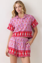 Load image into Gallery viewer, Purple Floral Print Button Down SS Top