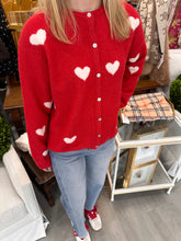 Load image into Gallery viewer, Red/White Heart Sweater Cardigan