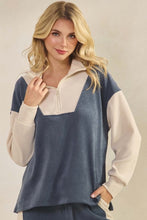 Load image into Gallery viewer, Denim/Ivory Corduroy Two Tone Half Zip Top w/ Pants