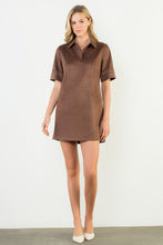 Load image into Gallery viewer, Dark Brown SS Collared Suede Dress (THML)