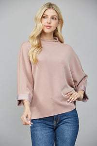 Ash Rose Modal Blend Mock Neck 3/4 Slv Top