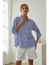 Load image into Gallery viewer, Blue/White Stars + Stripes Button Down Shirt