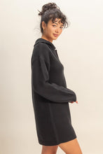 Load image into Gallery viewer, Black V-Neck Collared LS Sweater Dress