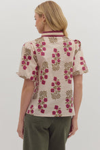 Load image into Gallery viewer, Ecru/Maroon Floral Puff Slv Top