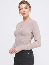 Load image into Gallery viewer, French Beige Knit Half Button LS Top